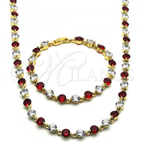 Oro Laminado Necklace and Bracelet, Gold Filled Style with Garnet and White Cubic Zirconia, Polished, Golden Finish, 06.205.0031.2