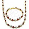 Oro Laminado Necklace and Bracelet, Gold Filled Style with Garnet and White Cubic Zirconia, Polished, Golden Finish, 06.205.0031.2