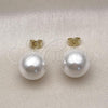 Oro Laminado Stud Earring, Gold Filled Style Ball Design, with Ivory Pearl, Polished, Golden Finish, 02.63.2130