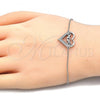 Sterling Silver Fancy Bracelet, Heart and Mom Design, with White Cubic Zirconia, Polished, Rhodium Finish, 03.336.0038.07