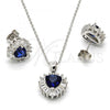 Sterling Silver Earring and Pendant Adult Set, Heart Design, with Sapphire Blue and White Cubic Zirconia, Polished, Rhodium Finish, 10.286.0025