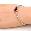 Rhodium Plated Individual Bangle, Heart Design, with Rose Swarovski Crystals, Polished, Rhodium Finish, 07.239.0013.5 (02 MM Thickness, One size fits all)