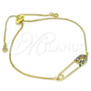 Oro Laminado Adjustable Bolo Bracelet, Gold Filled Style with Multicolor Micro Pave, Polished, Golden Finish, 03.313.0036.1.11