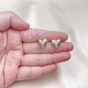 Oro Laminado Stud Earring, Gold Filled Style Heart Design, with White Cubic Zirconia, Polished, Golden Finish, 02.411.0015