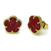 Oro Laminado Stud Earring, Gold Filled Style Flower Design, with Garnet Opal, Polished, Golden Finish, 02.313.0004.1