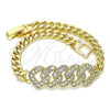 Oro Laminado Fancy Bracelet, Gold Filled Style with White Micro Pave, Polished, Golden Finish, 03.283.0049.07