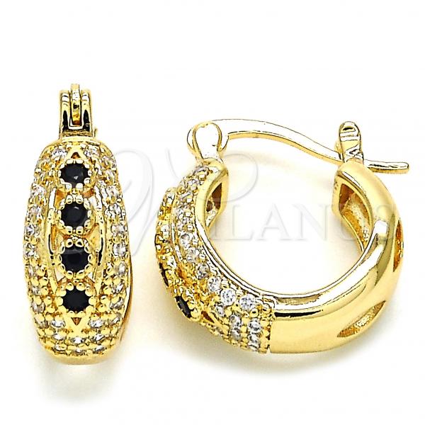 Oro Laminado Small Hoop, Gold Filled Style with Black and White Cubic Zirconia, Polished, Golden Finish, 02.210.0298.3.15