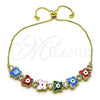 Oro Laminado Adjustable Bolo Bracelet, Gold Filled Style Butterfly and Evil Eye Design, with White Cubic Zirconia, Multicolor Enamel Finish, Golden Finish, 03.411.0003.2.13