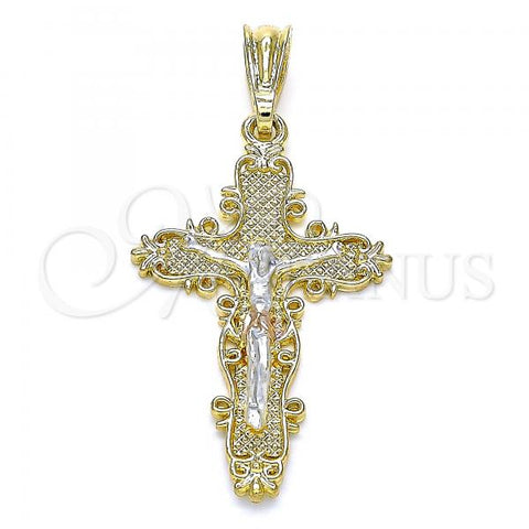 Oro Laminado Religious Pendant, Gold Filled Style Crucifix Design, Polished, Tricolor, 05.351.0161.1