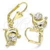 Oro Laminado Dangle Earring, Gold Filled Style Butterfly Design, with White Crystal, Polished, Golden Finish, 02.351.0064