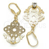 Oro Laminado Dangle Earring, Gold Filled Style Flower Design, with White Crystal, Polished, Golden Finish, 81.013