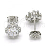 Sterling Silver Stud Earring, Flower Design, with White Cubic Zirconia, Polished, Rhodium Finish, 02.285.0084