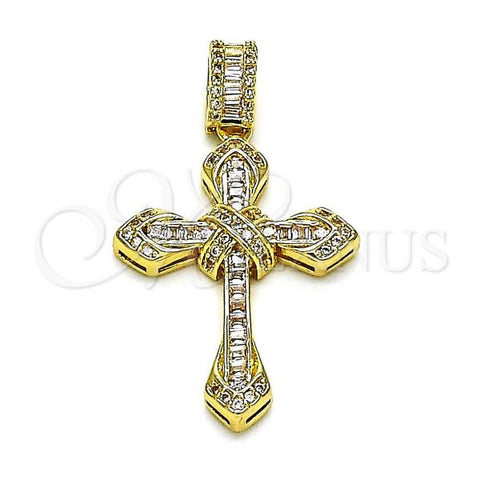 Oro Laminado Religious Pendant, Gold Filled Style Cross Design, with White Cubic Zirconia and White Micro Pave, Polished, Golden Finish, 05.156.0206