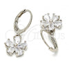 Rhodium Plated Dangle Earring, Flower Design, with White Cubic Zirconia, Polished, Rhodium Finish, 02.217.0059.2