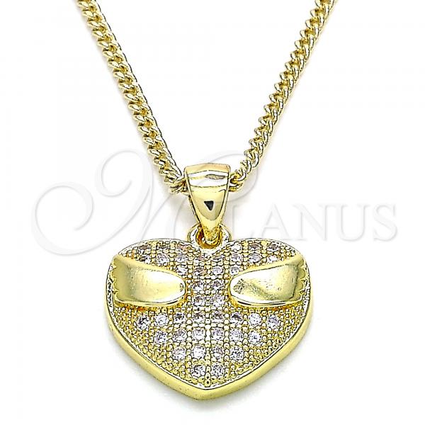 Oro Laminado Pendant Necklace, Gold Filled Style Heart Design, with White Micro Pave, Polished, Golden Finish, 04.156.0343.20