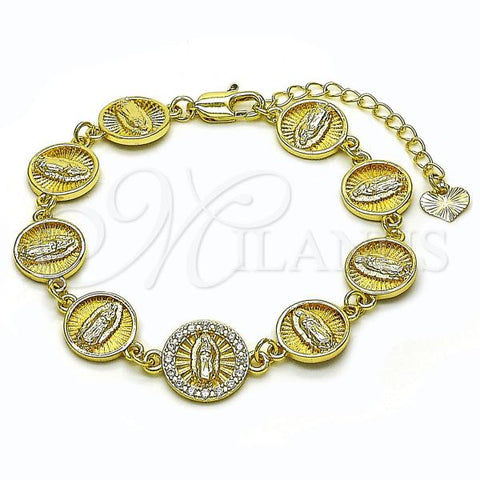 Oro Laminado Fancy Bracelet, Gold Filled Style Guadalupe Design, with White Cubic Zirconia, Polished, Golden Finish, 03.253.0050.1.07
