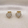 Oro Laminado Stud Earring, Gold Filled Style Heart Design, with White Cubic Zirconia, Polished, Golden Finish, 02.411.0030