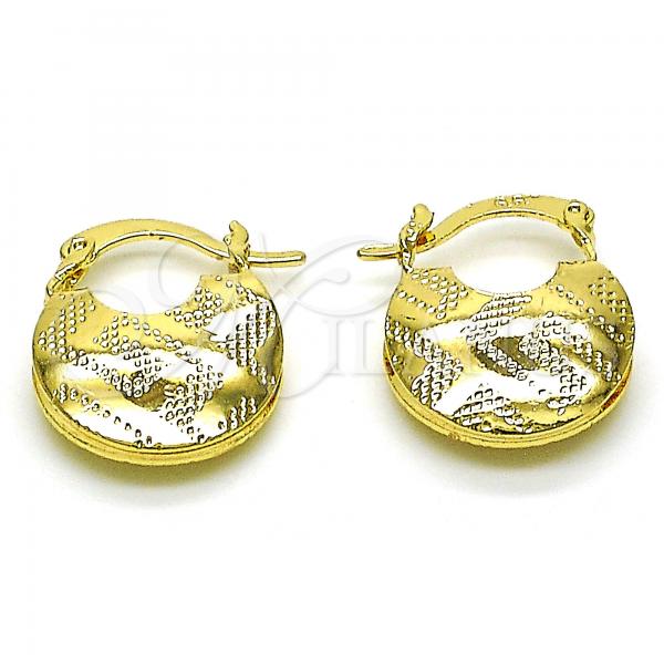 Oro Laminado Children Hoop, Gold Filled Style Greek Key Design, Diamond Cutting Finish, Golden Finish, 02.170.0407.15