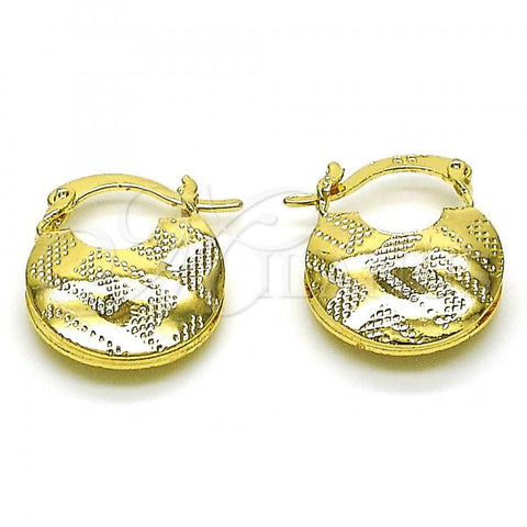 Oro Laminado Children Hoop, Gold Filled Style Greek Key Design, Diamond Cutting Finish, Golden Finish, 02.170.0407.15