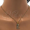 Stainless Steel Pendant Necklace, Initials and Rolo Design, with White Crystal, Polished, Golden Finish, 04.238.0031.1.18