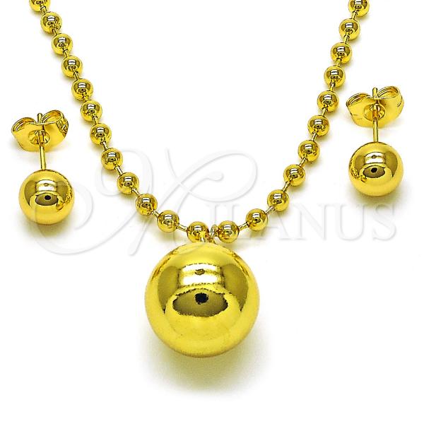 Oro Laminado Earring and Pendant Adult Set, Gold Filled Style Ball and Hollow Design, Polished, Golden Finish, 10.417.0013