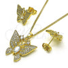 Oro Laminado Earring and Pendant Adult Set, Gold Filled Style Butterfly Design, with White Cubic Zirconia, Polished, Golden Finish, 10.284.0027.1