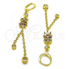 Oro Laminado Long Earring, Gold Filled Style Owl and Rolo Design, with Multicolor Cubic Zirconia, Polished, Golden Finish, 02.316.0093.1