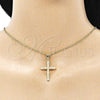 Oro Laminado Religious Pendant, Gold Filled Style Cross Design, with White Micro Pave, Polished, Golden Finish, 05.102.0008