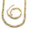 Oro Laminado Necklace and Bracelet, Gold Filled Style Dolphin Design, with White Crystal, Polished, Golden Finish, 06.185.0011