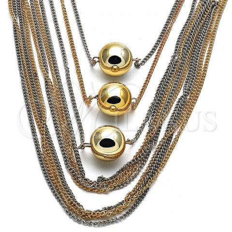 Oro Laminado Fancy Necklace, Gold Filled Style Ball Design, Polished, Two Tone, 04.321.0031.1.24