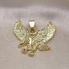 Oro Laminado Fancy Pendant, Gold Filled Style Eagle Design, Diamond Cutting Finish, Golden Finish, 05.213.0135