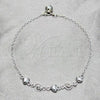 Sterling Silver Fancy Anklet, Heart and Sun Design, Polished, Silver Finish, 03.409.0155.10