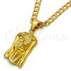 Stainless Steel Religious Pendant, Jesus Design, with White Crystal, Polished, Golden Finish, 05.259.0002