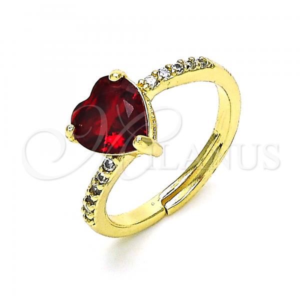 Oro Laminado Multi Stone Ring, Gold Filled Style Heart Design, with Garnet Cubic Zirconia and White Micro Pave, Polished, Golden Finish, 01.284.0057.4