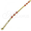 Oro Laminado Fancy Bracelet, Gold Filled Style Evil Eye Design, Red Polished, Golden Finish, 03.63.2072.1.08