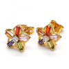 Oro Laminado Stud Earring, Gold Filled Style Flower Design, with Multicolor Cubic Zirconia, Polished, Golden Finish, 02.210.0250.1