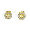 Oro Laminado Stud Earring, Gold Filled Style with White Micro Pave, Polished, Golden Finish, 02.156.0646