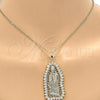 Oro Laminado Religious Pendant, Gold Filled Style Guadalupe Design, with White Cubic Zirconia, Polished, Golden Finish, 05.94.0002