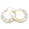 Oro Laminado Large Hoop, Gold Filled Style Guadalupe and Flower Design, Polished, Tricolor, 02.351.0047.50