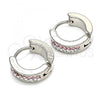 Stainless Steel Huggie Hoop, with Pink and White Crystal, Polished, Steel Finish, 02.230.0072.12