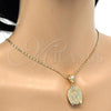 Oro Laminado Religious Pendant, Gold Filled Style Guadalupe and Flower Design, Polished, Golden Finish, 05.120.0086