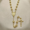 Oro Laminado Medium Rosary, Gold Filled Style Virgen Maria and Crucifix Design, Polished, Golden Finish, 09.213.0019.28
