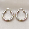 Oro Laminado Medium Hoop, Gold Filled Style Hollow Design, Diamond Cutting Finish, Tricolor, 02.213.0309.1.30