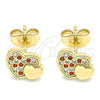 Oro Laminado Stud Earring, Gold Filled Style Heart Design, with Garnet and White Micro Pave, Polished, Golden Finish, 02.344.0041.1