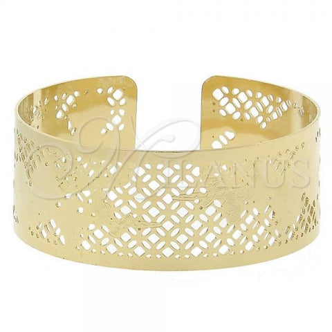 Oro Laminado Individual Bangle, Gold Filled Style Flower Design, Diamond Cutting Finish, Golden Finish, 5.232.009 (25 MM Thickness, One size fits all)