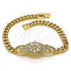 Oro Laminado Fancy Bracelet, Gold Filled Style Flower Design, with White Cubic Zirconia and White Micro Pave, Polished, Golden Finish, 03.283.0233.07