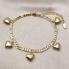Oro Laminado Charm Anklet , Gold Filled Style Heart and Figaro Design, Polished, Golden Finish, 03.383.0024.1.10