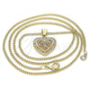 Oro Laminado Pendant Necklace, Gold Filled Style Heart Design, with Garnet and White Micro Pave, Polished, Golden Finish, 04.156.0365.1.20