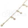 Oro Laminado Charm Anklet , Gold Filled Style Flower and Rattle Charm Design, with White Crystal, Polished, Golden Finish, 03.213.0110.10