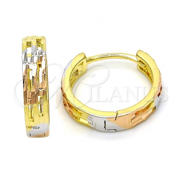 Oro Laminado Huggie Hoop, Gold Filled Style Diamond Cutting Finish, Tricolor, 02.26.0210.15